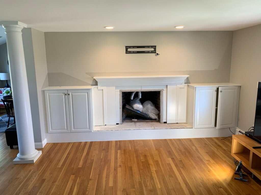 Freshly painted living room wall and furniture