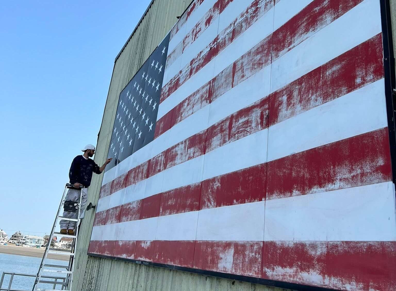 To be painted american flag on the outside of a building